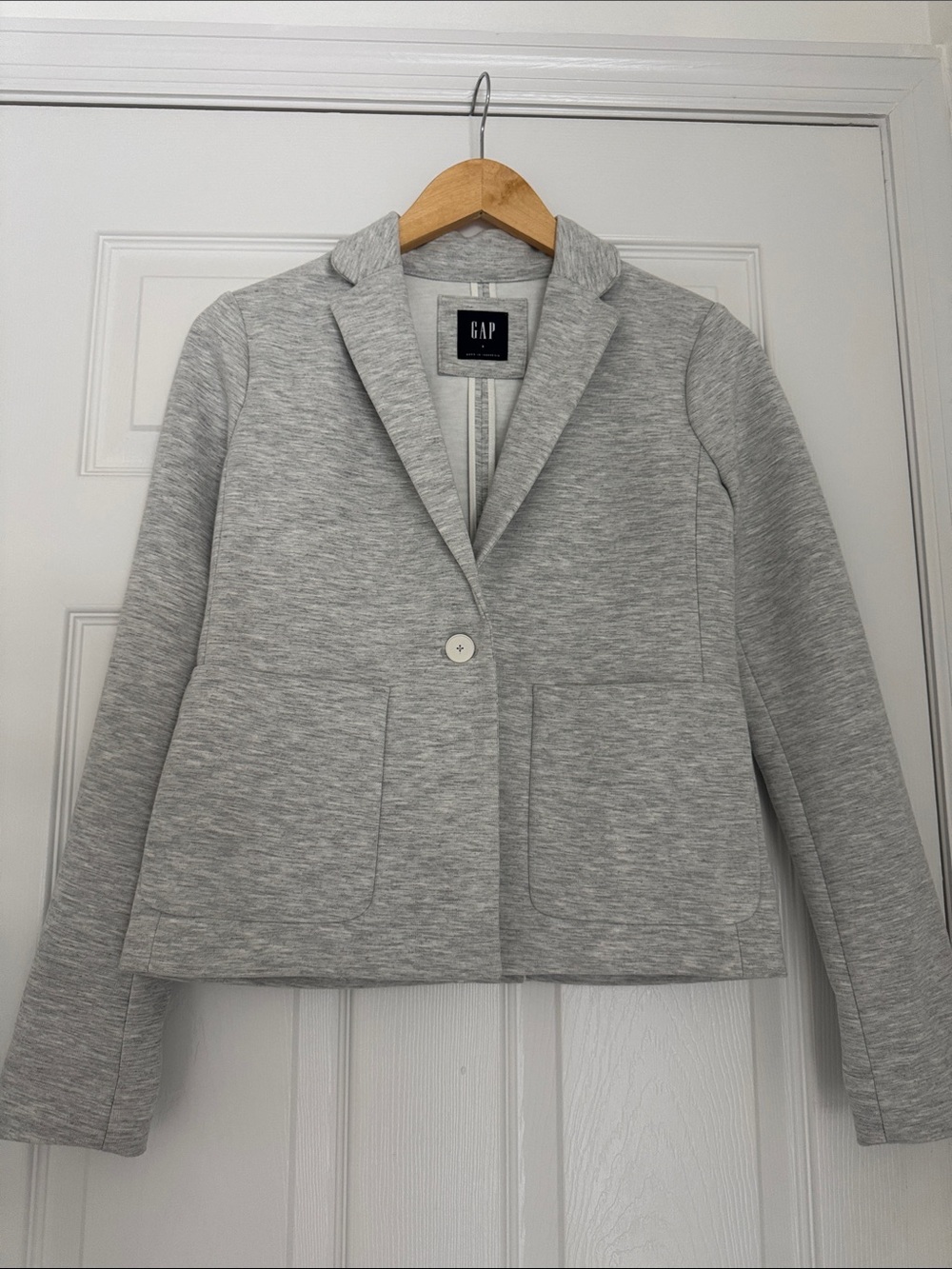 GAP Heather Light Gray Single-Button Knit Blazer